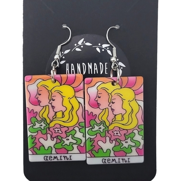 Unique Handcrafted Zodiac Gemini Earrings - Picture 2 of 3